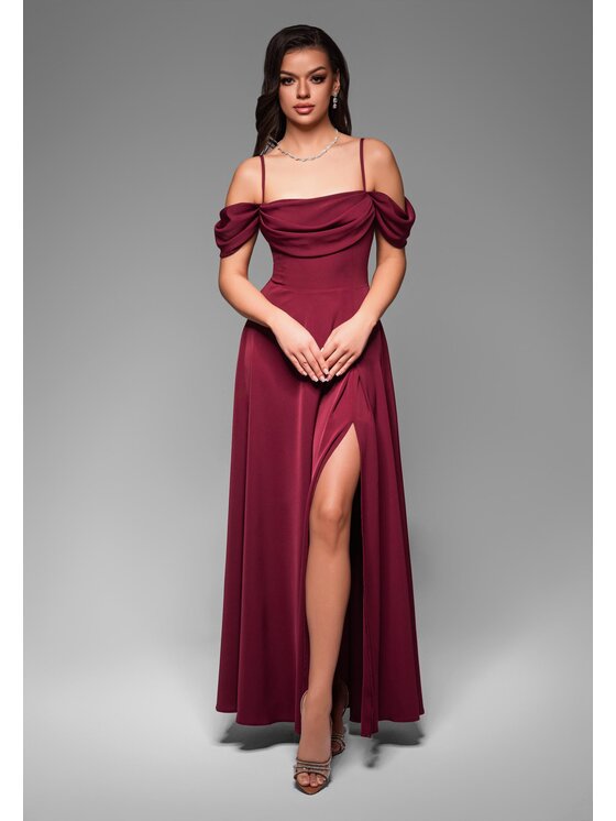 Ombre Ombre Sukienka wieczorowa LA-OM-DLR038 Bordowy Regular Fit