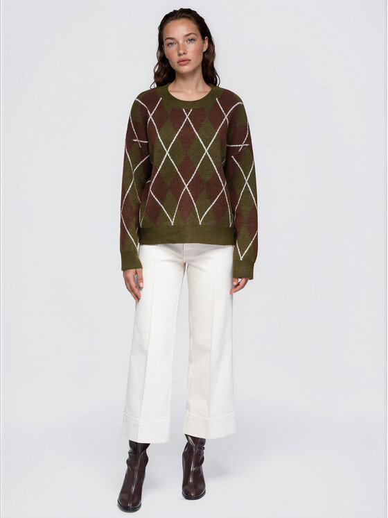 Ombre Ombre Svetr OW-SW-E0055 Khaki Relaxed Fit