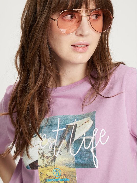 Cross Jeans Cross Jeans T-Shirt 56054-012 Fioletowy Regular Fit