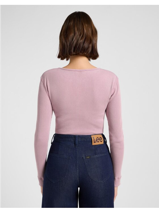 Lee Lee Sweter WASHED WAFFLE HENLEY Różowy Slim Fit