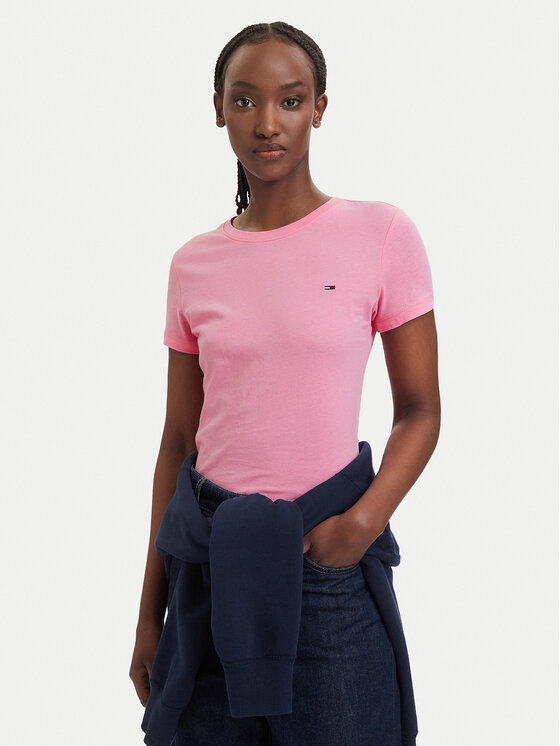 Tommy Jeans Tricou DW0DW20459 Roz deschis Slim Fit