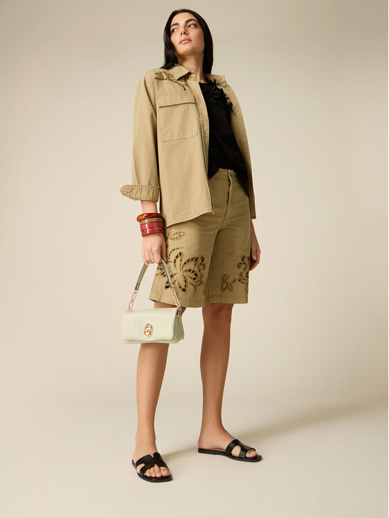 Oltre Oltre Pantaloncini di tessuto P707R009150N035 Verde Baggy Fit