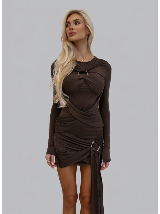 Love Saints Love Saints Sukienka koktajlowa L26WF-SU-K25 Brązowy Slim Fit