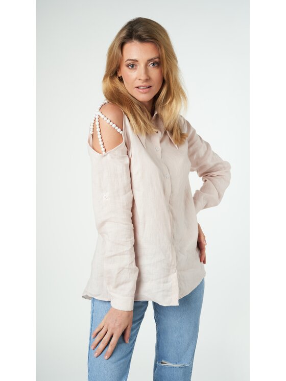 Sidro Sidro Koszula lniana koszula Różowy Comfortable Fit