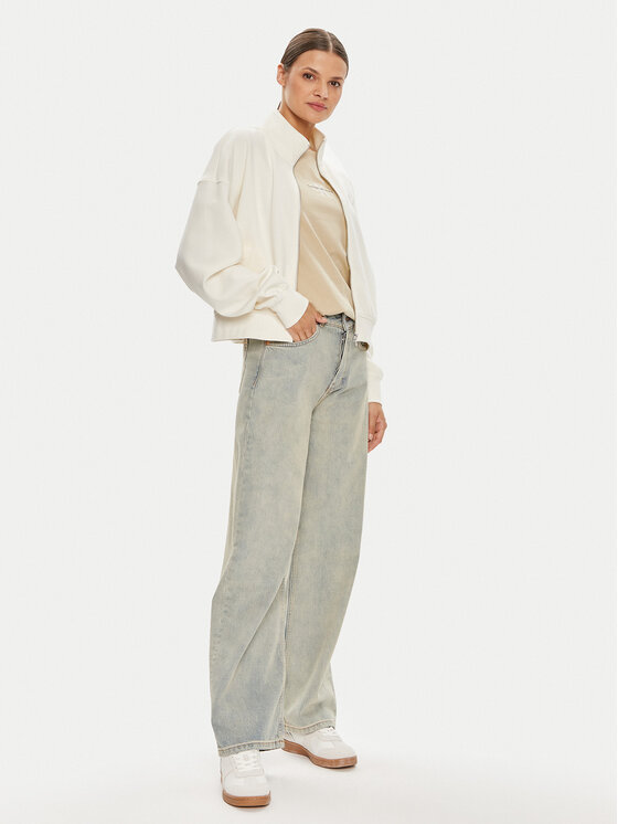 Calvin Klein Jeans Calvin Klein Jeans Pulóver Satin Applique J20J223922 Ekru Relaxed Fit
