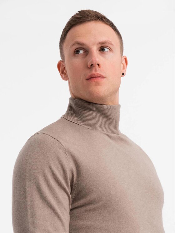 Ombre Ombre Sweter OM-SWTN-0127 Beżowy Regular Fit