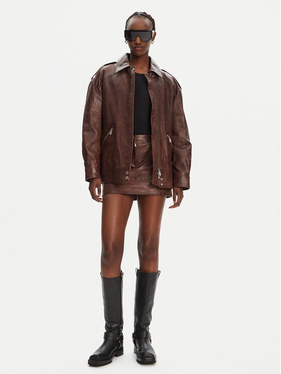 PINKO PINKO Μπουφάν δερμάτινο Fever 105012 A2I1 Καφέ Regular Fit