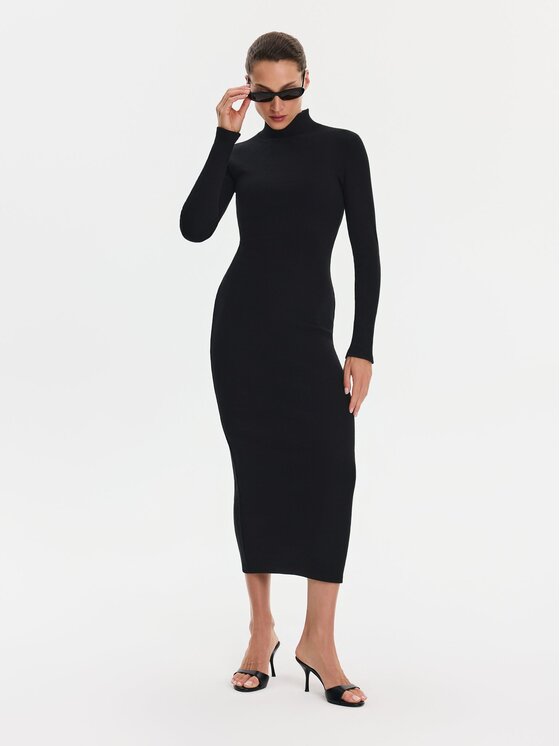 Nudyess Nudyess Sukienka codzienna Askja z prążka Czarny Slim Fit