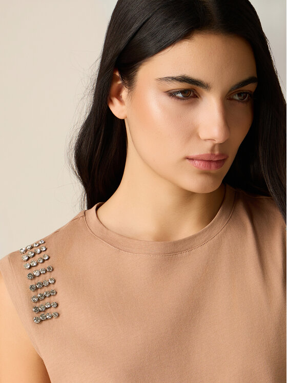Oltre Oltre Top G00AJ004336N012 Kremowy Regular Fit