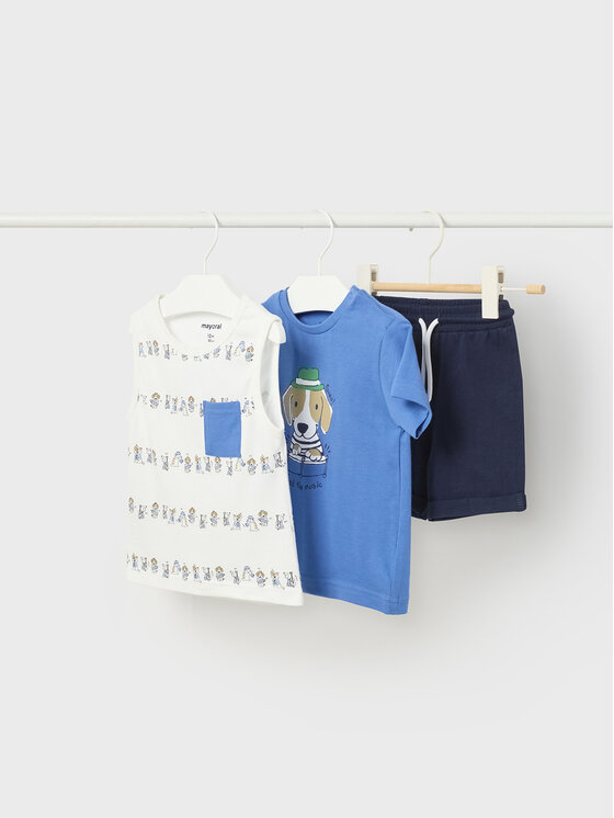Mayoral Mayoral 3-dílná sada t-shirt, top a kraťasy 1644 Barevná