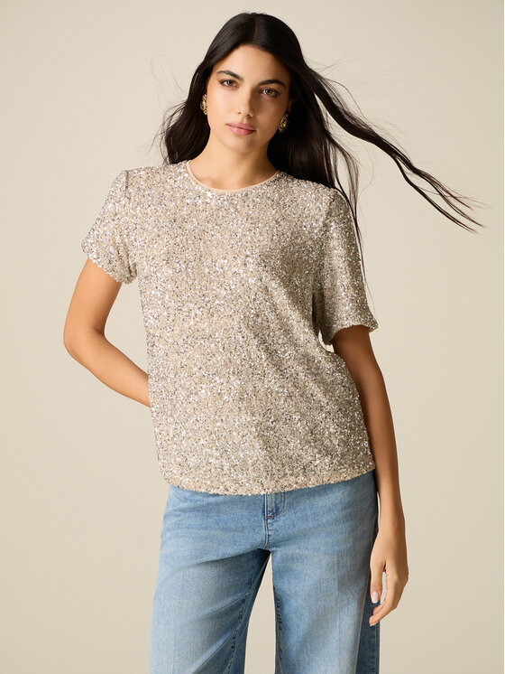 Oltre Oltre T-Shirt G038J004397N002 Złoty Regular Fit