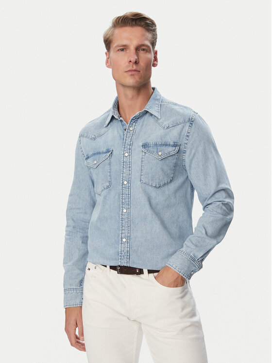 Tommy Hilfiger Tommy Hilfiger cămașă de blugi Western MW0MW44983 Albastru deschis Regular Fit