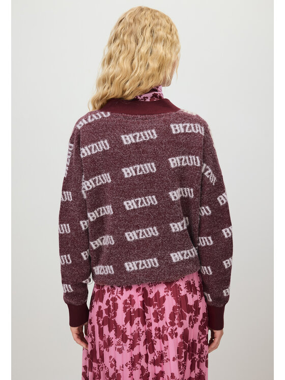 BIZUU BIZUU Kardigan MYLES OVERSIZED LOGO Bordowy Standard Fit
