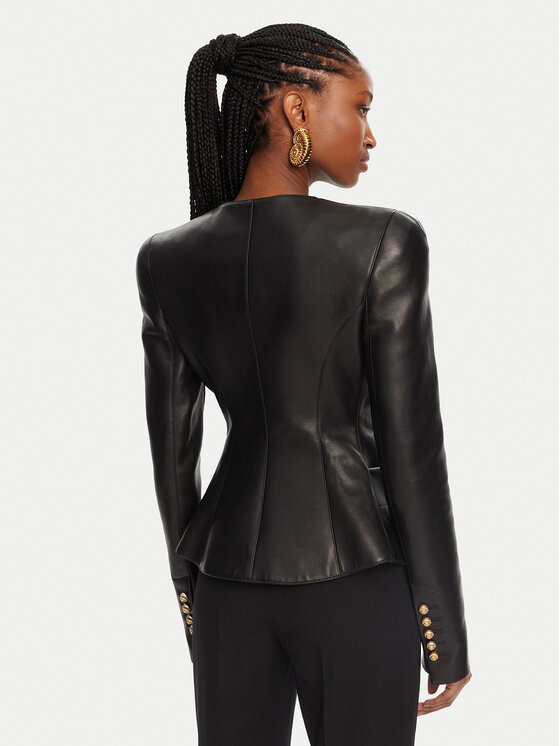 Balmain Balmain Μπουφάν δερμάτινο DF0SK690LC62 Μαύρο Regular Fit