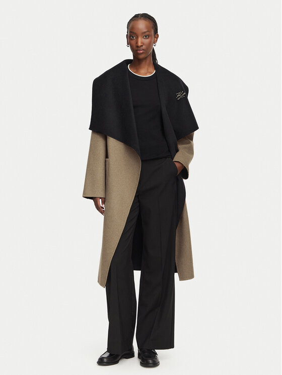KARL LAGERFELD KARL LAGERFELD Płaszcz wełniany B3W15030 Brązowy Relaxed Fit
