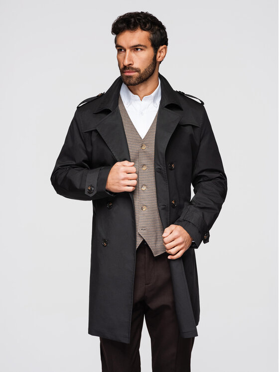 Ombre Ombre Płaszcz przejściowy OM-COLC-0146 Czarny Slim Fit