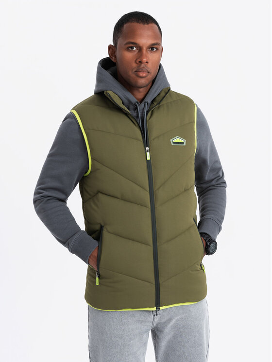 Ombre Ombre Kamizelka OM-JAVJ-0210 Khaki Regular Fit