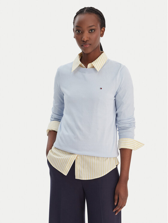 Tommy Hilfiger Tommy Hilfiger Pulover WW0WW44984 Svetlo modra Regular Fit