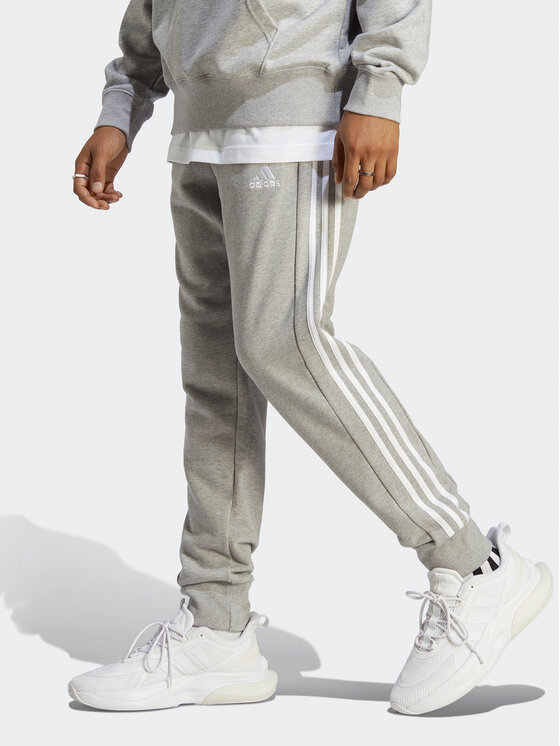 adidas Sporta bikses Essentials French Terry Tapered Cuff 3-Stripes Joggers IC9407 Pelēks Regular Fit