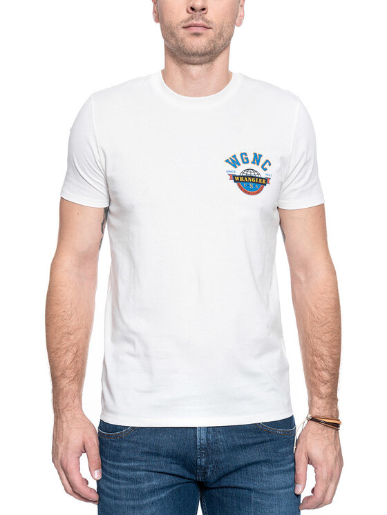 Wrangler Wrangler T-shirt SS GLOBE TEE Bianco Regular Fit