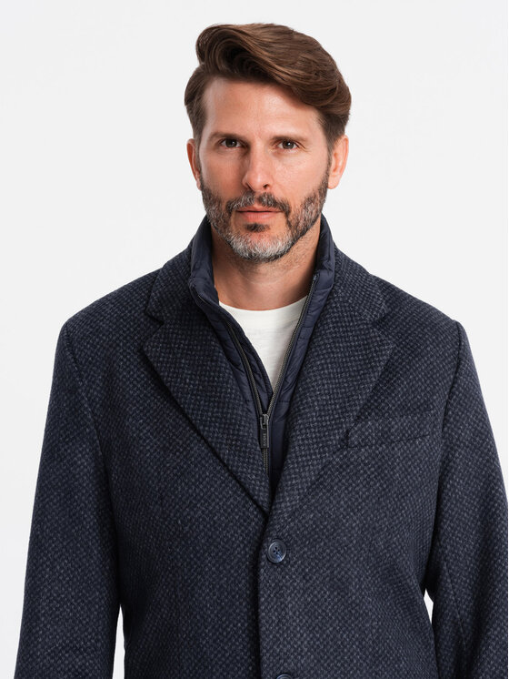 Ombre Ombre Płaszcz OM-COWC-0121 Granatowy Regular Fit