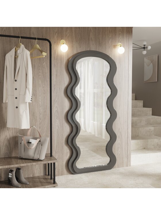 MIAhome MIAhome Lustro wiszące w czarnej ramie faliste 177x75 cm Czarny