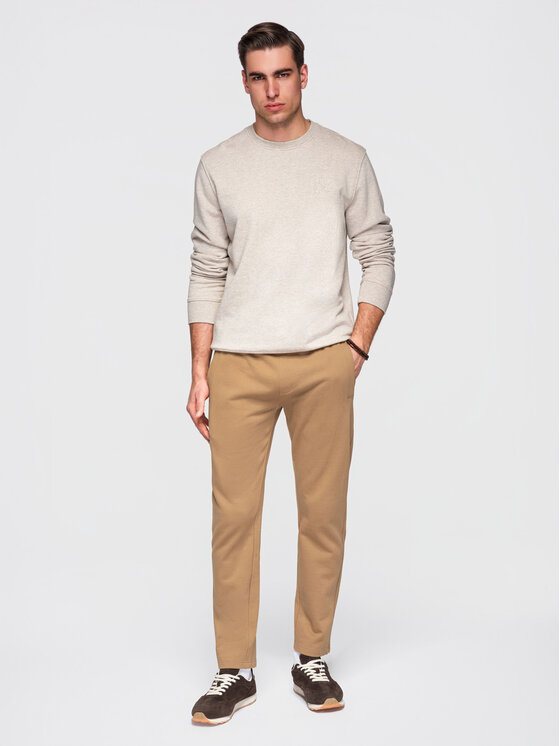 Ombre Ombre Spodnie dresowe OM-PABS-0304 Brązowy Slim Fit
