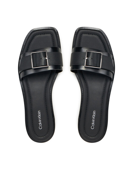 Calvin Klein Calvin Klein Klapki Flat Slide W/Buckle - Lth HW0HW02490 Czarny