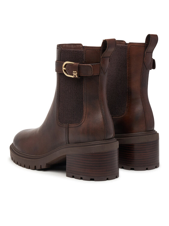 Tommy Hilfiger Tommy Hilfiger Škornji Block Heel Buckled Chelsea Boot FW0FW09577 Temno rjava