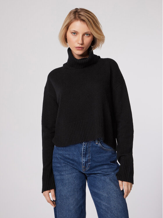 Simple Simple Krekls ar augstu apkakli SWD513-01 Melns Relaxed Fit