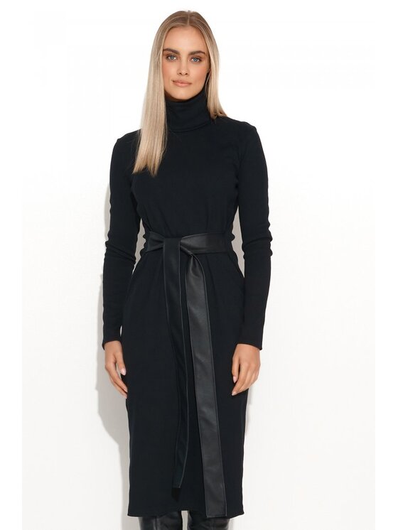 Makadamia Makadamia Sukienka dzianinowa M689 Czarny Shaped Fit