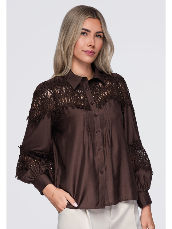 Ombre Ombre Koszula OW-SH-E0075 Brązowy Relaxed Fit