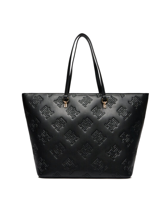 Tommy Hilfiger Handtasche Th Refined Tote Mono AW0AW15726 Schwarz 