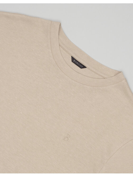 Borgio Borgio T-Shirt Liveri Beżowy Slim Fit