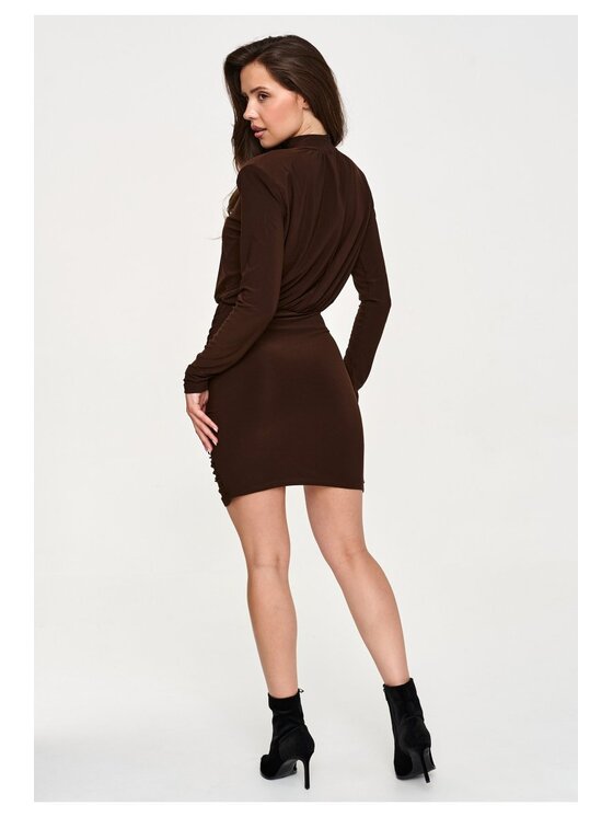 Makadamia Makadamia Sukienka codzienna M962 Brązowy Fitted Fit