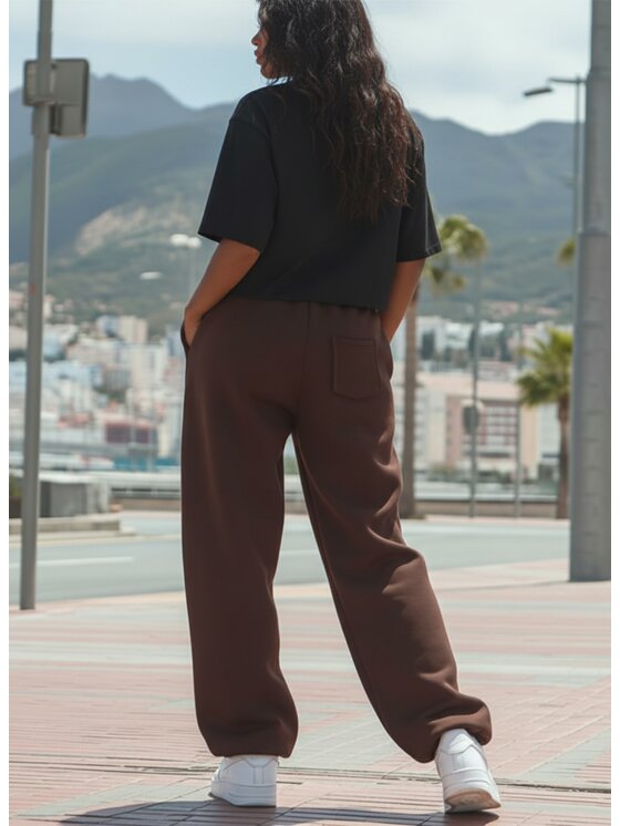 Jigga Wear Jigga Wear Spodnie dresowe Szerokie Luźne Baggy Damskie Jigga Haftowane Logo S Brązowy Regular Fit