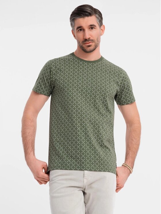 Ombre Ombre T-Shirt OM-TSFP-0250 Zielony Regular Fit