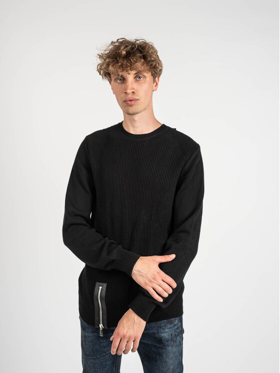 Les Hommes Les Hommes Πουλόβερ LKK110 607L | Jumper with Zip Μαύρο Regular Fit