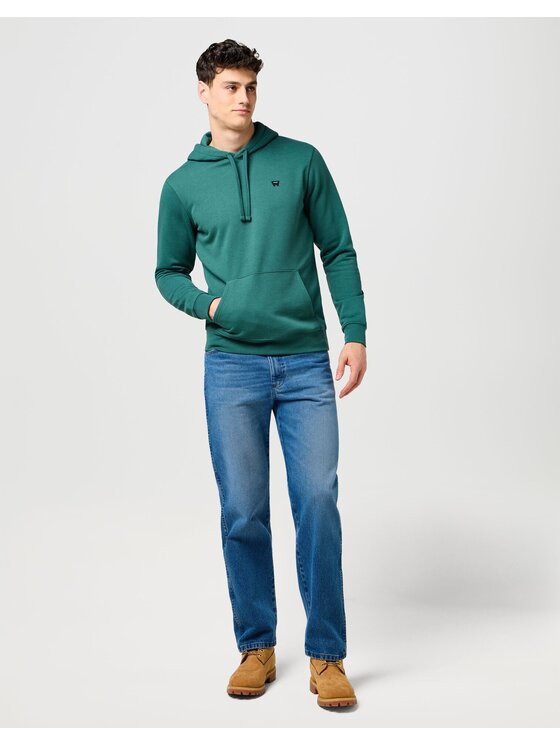 Wrangler Wrangler Bluza SIGN OFF HOODIE Zielony Regular Fit