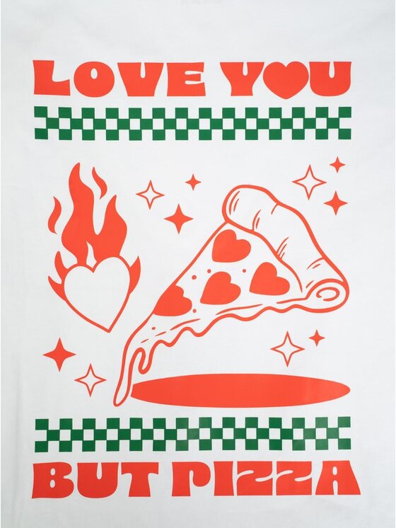 MyStars MyStars T-Shirt Pizza Lover Szeroka Luźna 131126 Biały Oversize