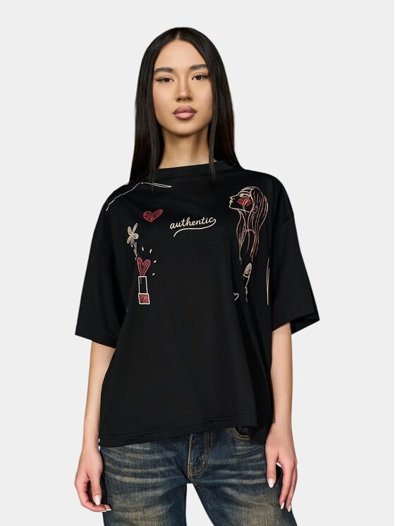 MADE BY SOCIETY MADE BY SOCIETY Ścierka Tricou RESONANCE - T27301 Czarny Basic Fit