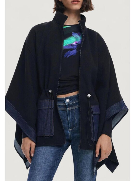 Desigual Desigual Κάπα PONCHO_DENIM ALDAMA Μαύρο Casual Fit