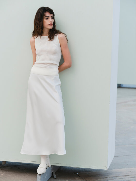 Vila Vila Gonna midi Ravenna 14094125 Bianco Regular Fit