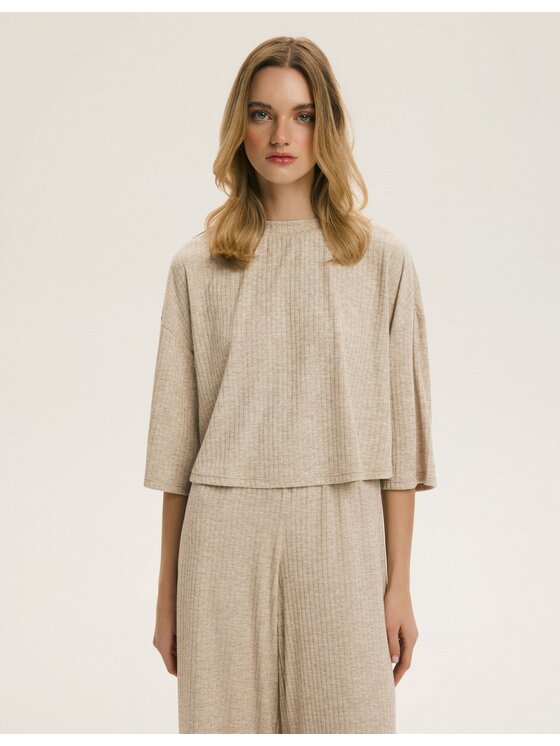 Esotiq Esotiq Piżama 44034 Beżowy Relaxed Fit