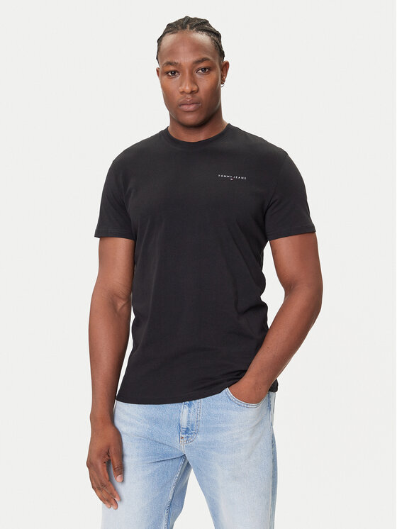 Tommy Jeans Tricou Linear Chest DM0DM21780 Negru Slim Fit