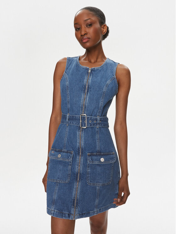 Tommy Jeans Džínsové šaty DW0DW17682 Tmavomodrá Slim Fit