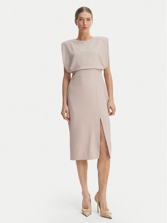 Rinascimento Rinascimento Koktejlové šaty CFC0127570003 Béžová Slim Fit