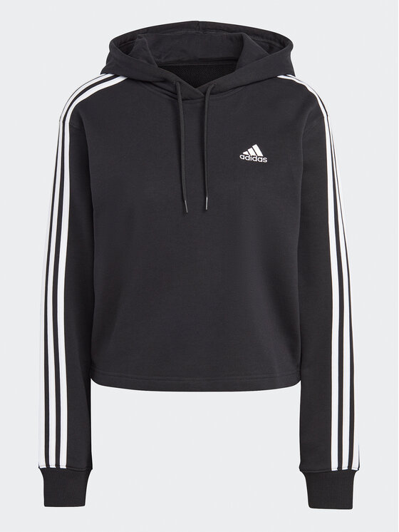 adidas adidas Bluza Essentials 3-Stripes French Terry Crop Hoodie IC8767 Czarny Regular Fit