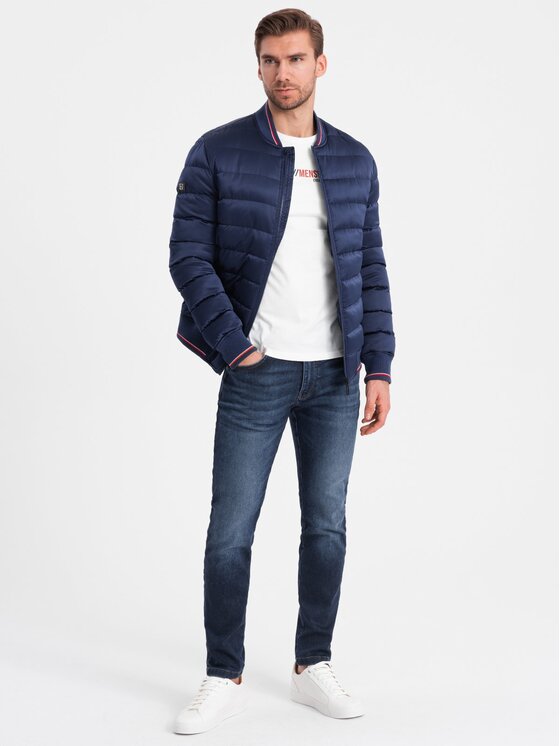 Ombre Ombre Bunda bomber OM-JALP-22FW-007 Modrá Regular Fit