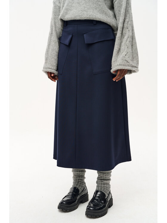 blue shadow blue shadow Spódnica trapezowa Spódnica midi z kieszeniami Kimbra Dark Navy - 44 Granatowy Regular Fit